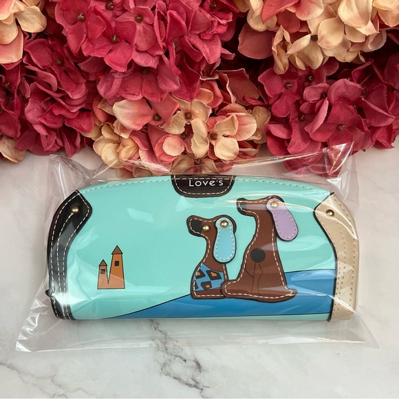 Silly Cartoon Dog Blue Vegan Leather Clutch Wallet - Picture 14 of 16